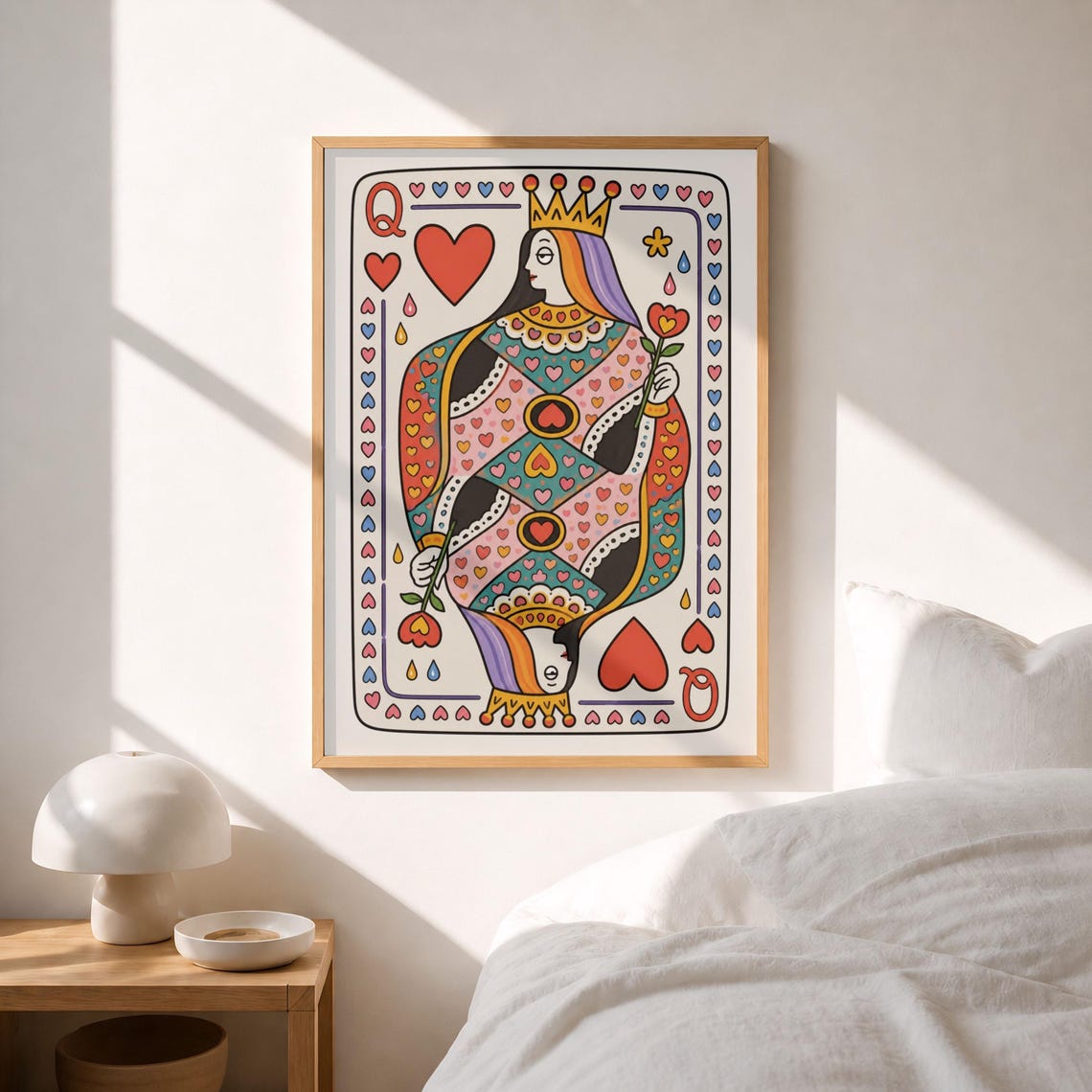 Queen Of Hearts Retro Playing Card Maximalist Illustration Poster