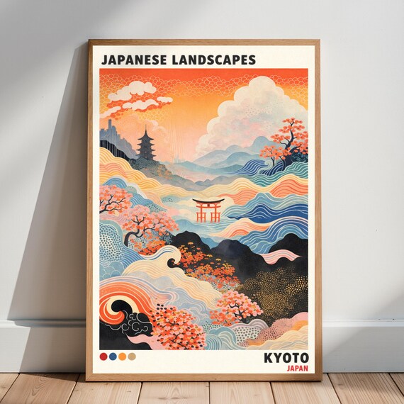 Kyoto Japanese Landscape Poster Vintage Japandi Travel Art Wabi Sabi Decor