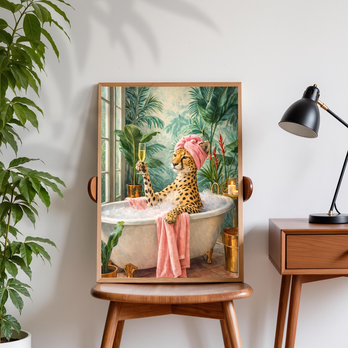 Leopard Bath Poster, Funny Jungle Bathroom Art