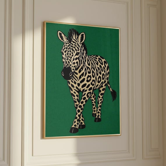 Zebra Pop Art Poster Green Animal Wall Modern Graphic Print Safari Decor