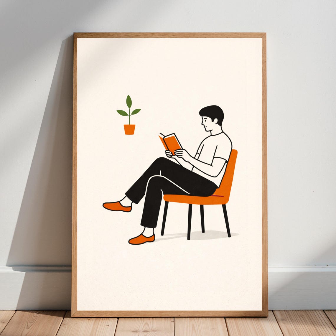 Minimalist Reader Illustration Print Modern Book Lover Wall Art Calm Decor