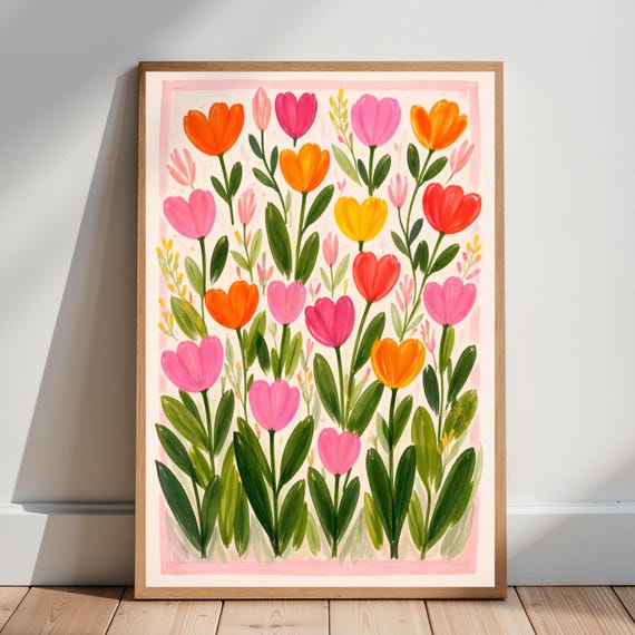 Colorful Tulip Flower Poster Vibrant Botanical Wall Art Spring Floral Print Modern Dopamine Decor