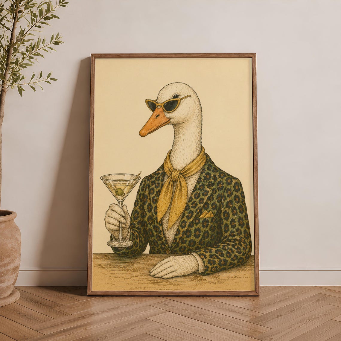 Goose In Leopard Blazer Sunglasses Martini Funny Vintage Bar Poster