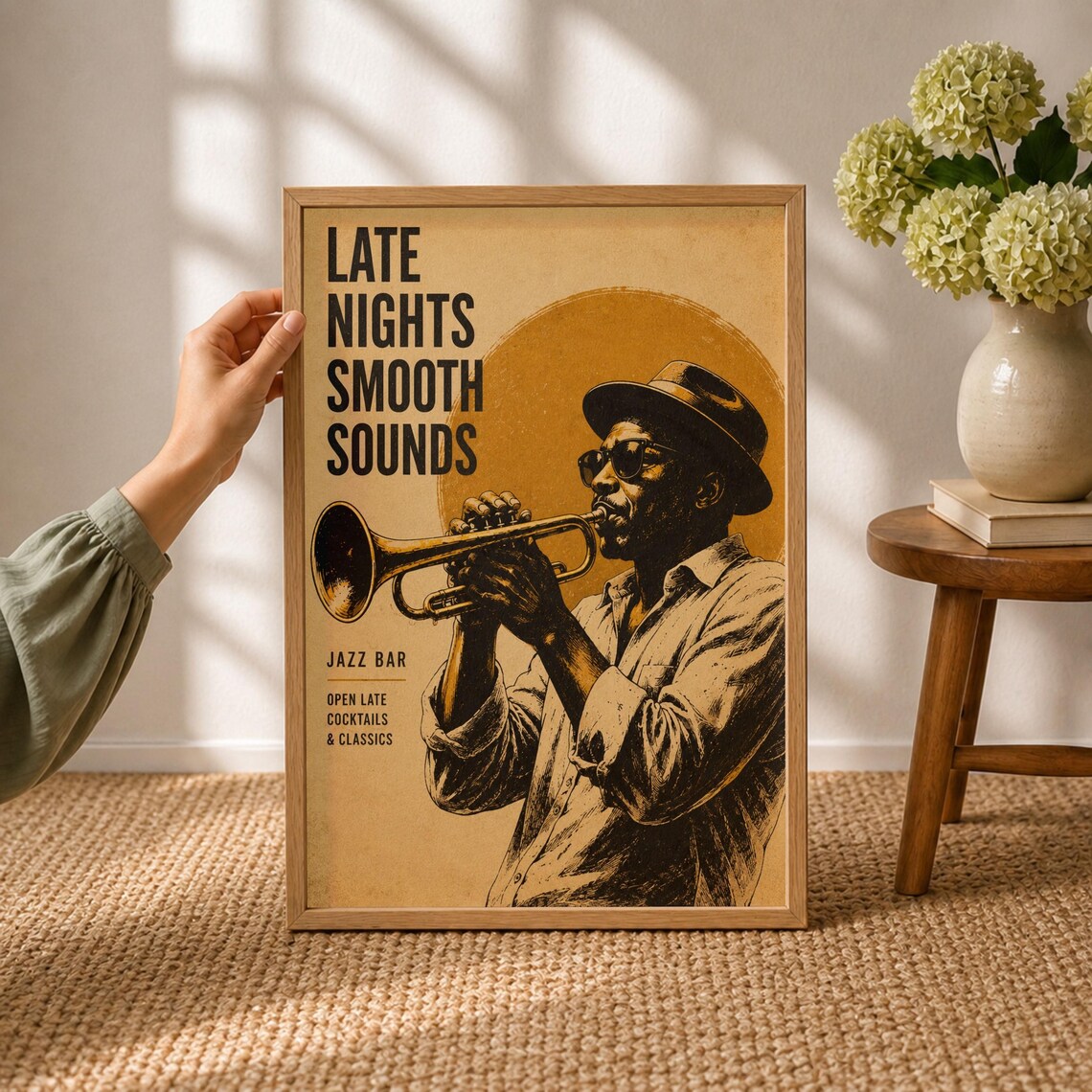 Late Nights Smooth Sounds Vintage Jazz Bar Trumpet Musician Poster