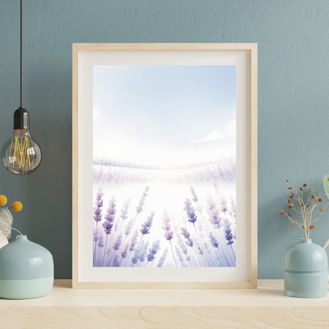Soft Lavender Field Rows Calming Watercolor Landscape Poster