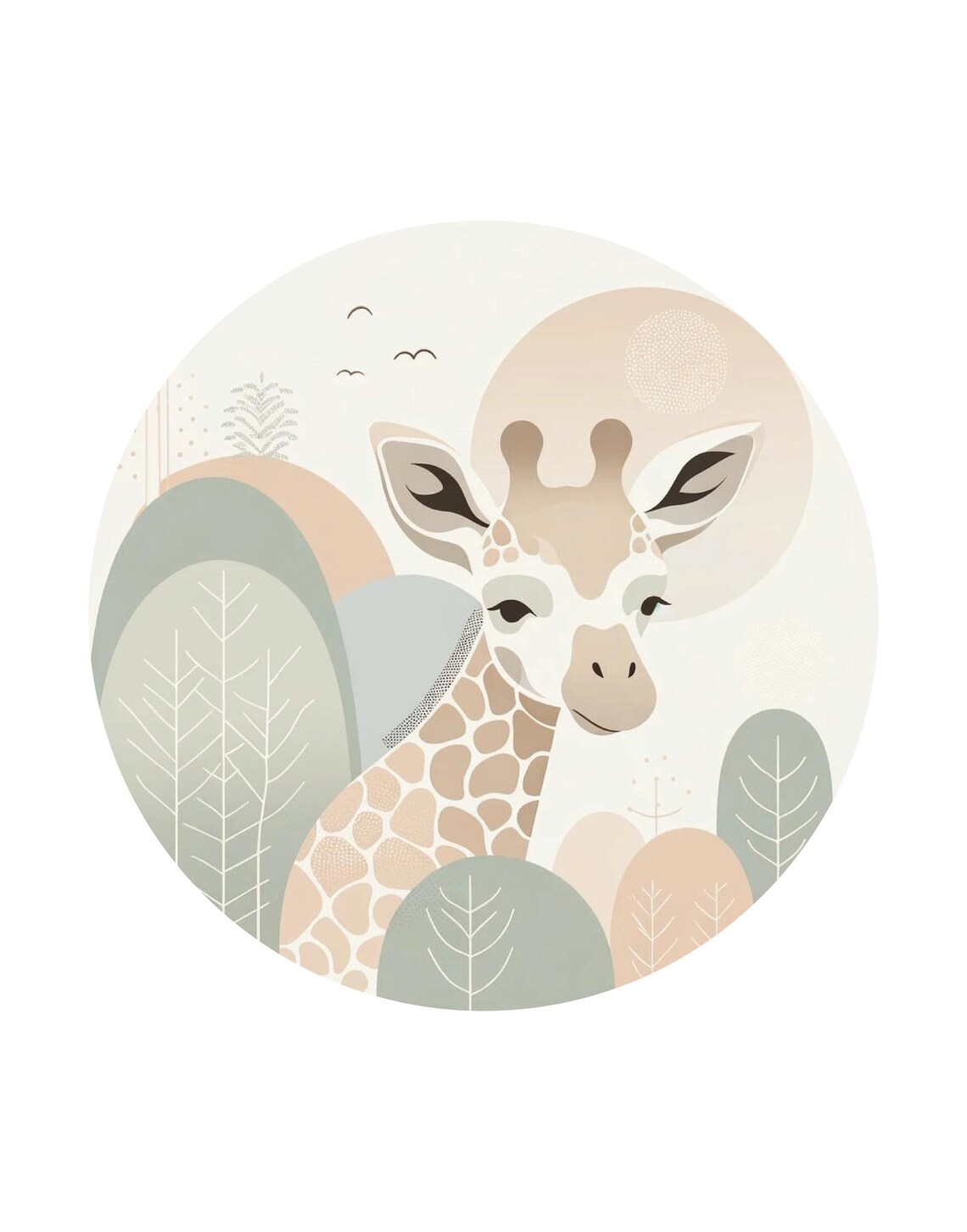 Baby Giraffe Safari Circle Soft Neutral Tones Nursery Illustration Print - Image 3