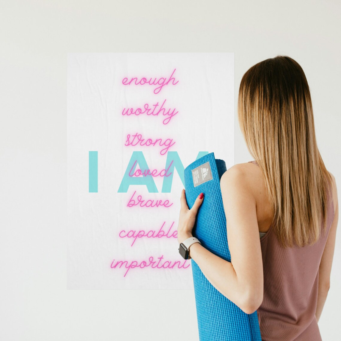 I AM Affirmations Poster Teal And Pink Positive Words Inspirational Wall Art - Image 2