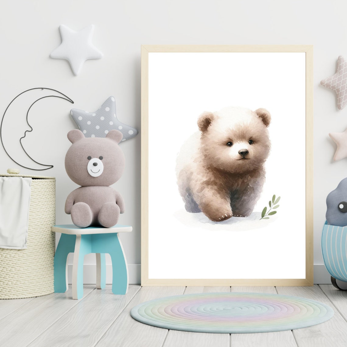 Cuddly Brown Baby Bear Cub Soft Watercolor Nursery Wall Poster - Image 5