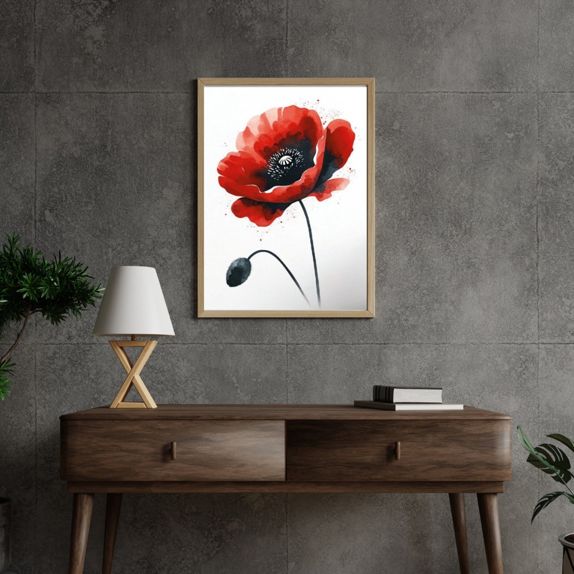 Bold Red Poppy Flower Striking Watercolor Statement Art Poster - Image 2