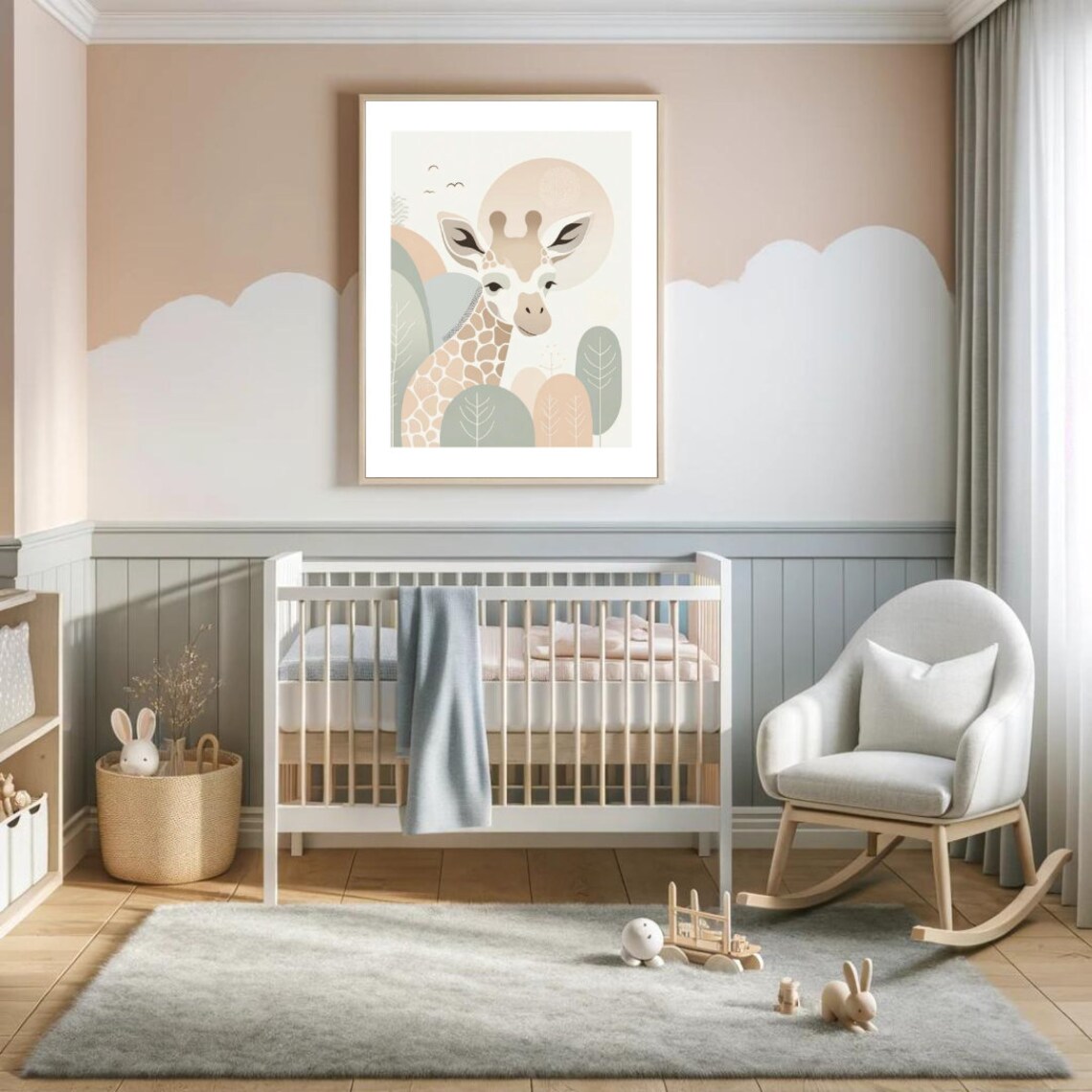 Baby Giraffe Safari Circle Soft Neutral Tones Nursery Illustration Print - Image 5
