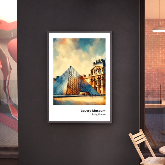 Louvre Museum Art Print Stunning Painting Of Iconic Paris Landmark Vibrant Wall Decor Majestic French Architecture Art