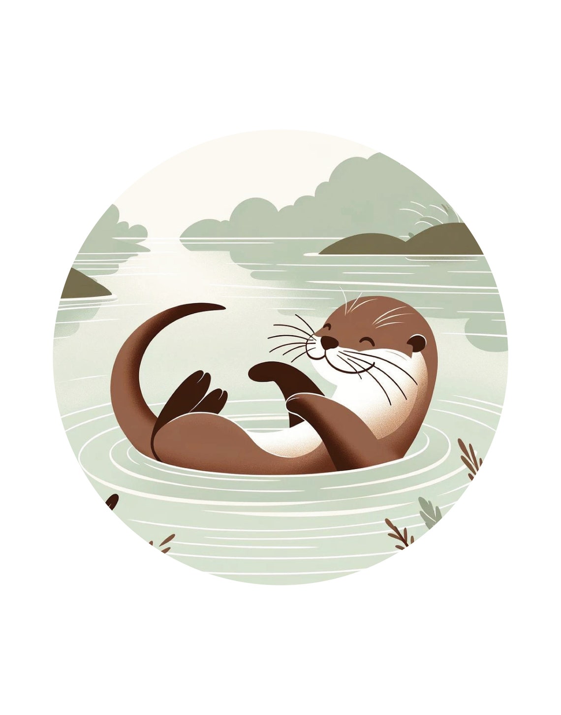 Playful Otter Floating River Nursery Illustration Calm Green Poster - Image 3