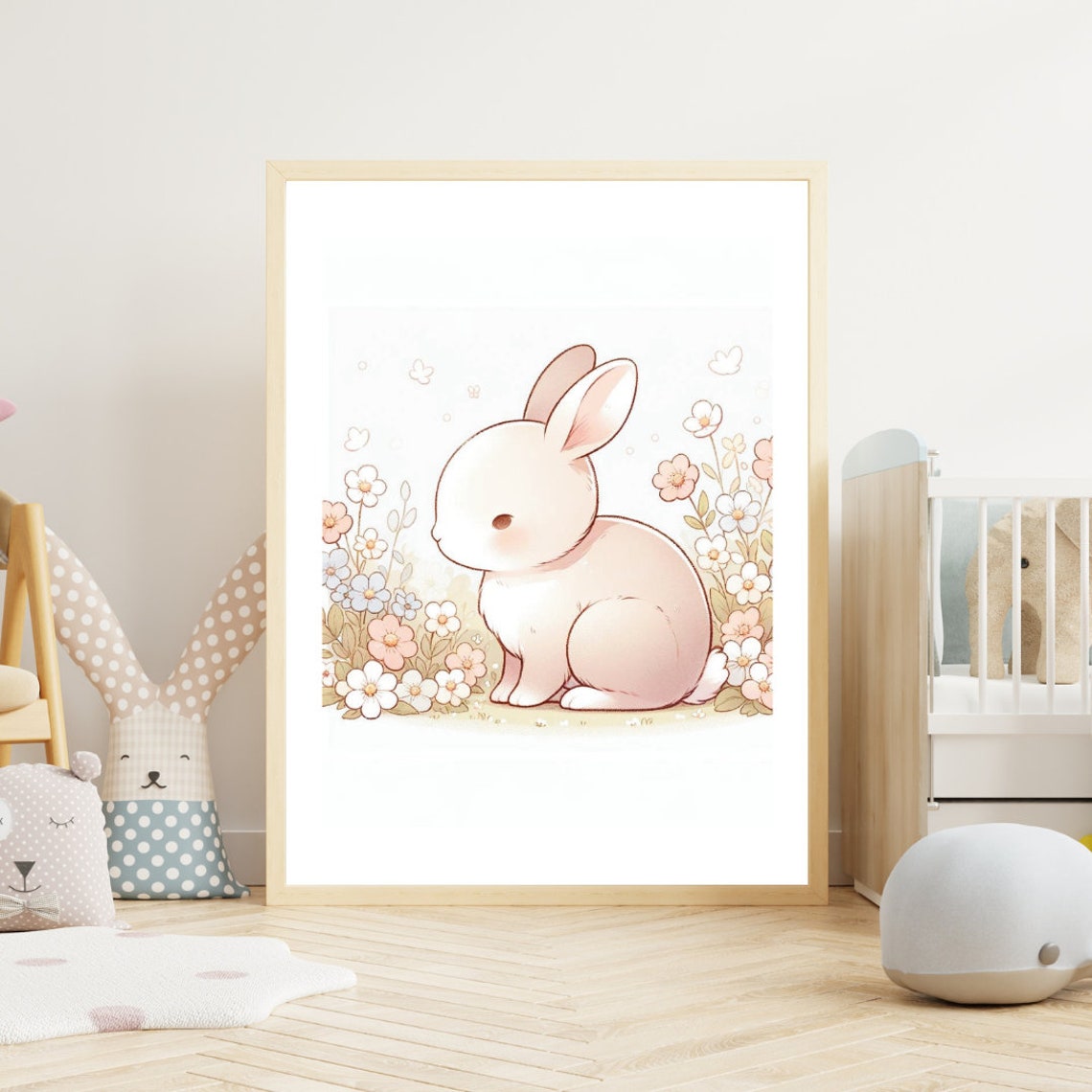 Soft Pink Bunny Wildflowers Spring Bloom Nursery Wall Poster - Image 4