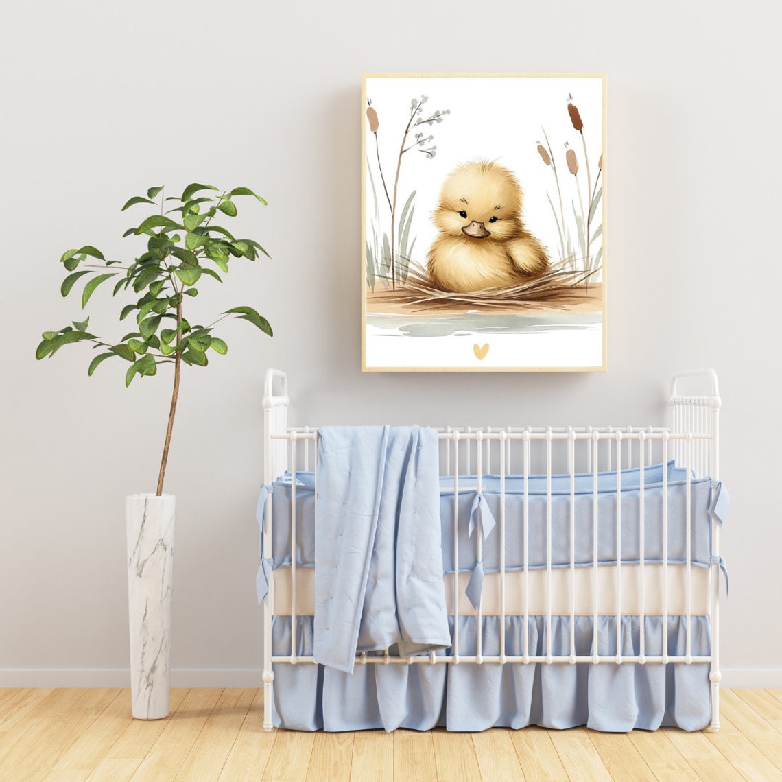 Fluffy Baby Duckling Pond Reeds Cute Watercolor Nursery Wall Poster - Image 5