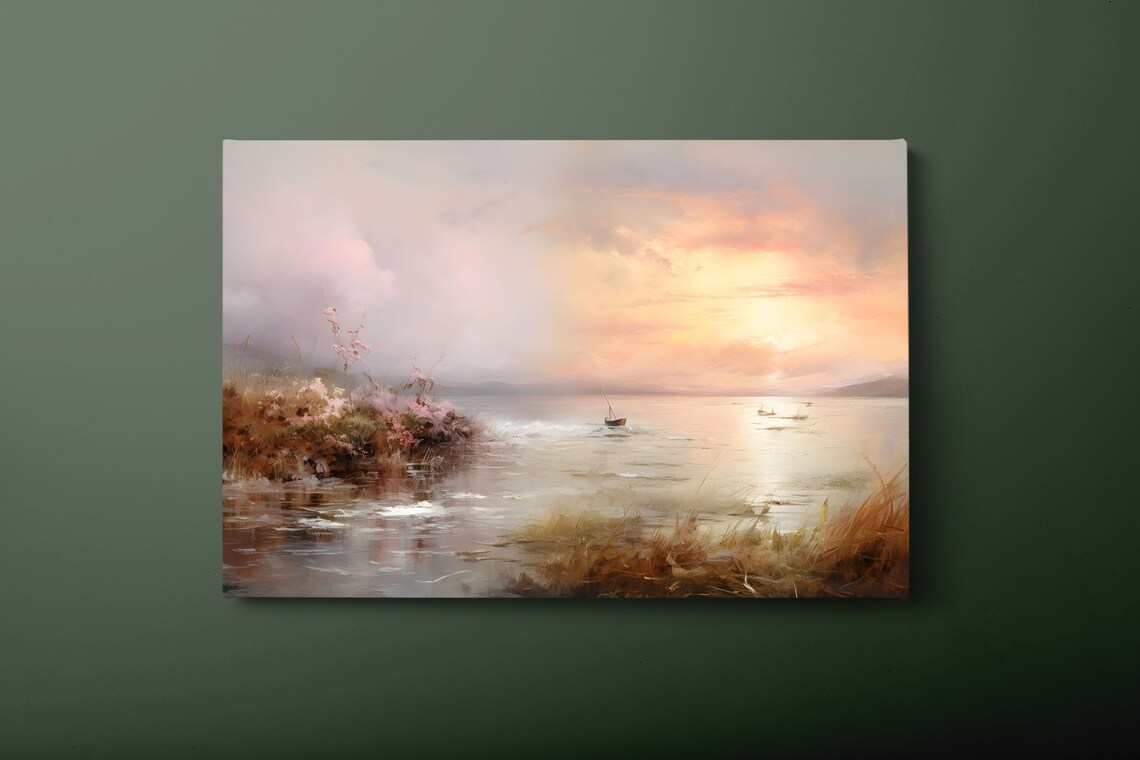 Autumn Coastal Sunset Ocean Birds Vintage Landscape Travel Poster