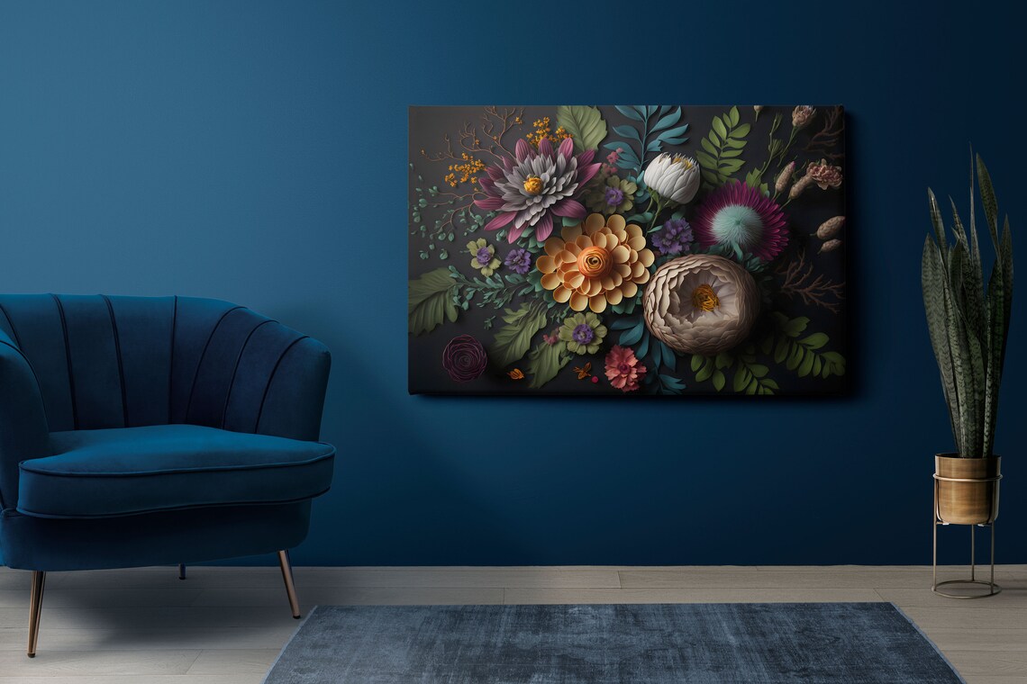 Colorful 3D Paper Flowers Bouquet On Black Floral Art Poster - Image 3