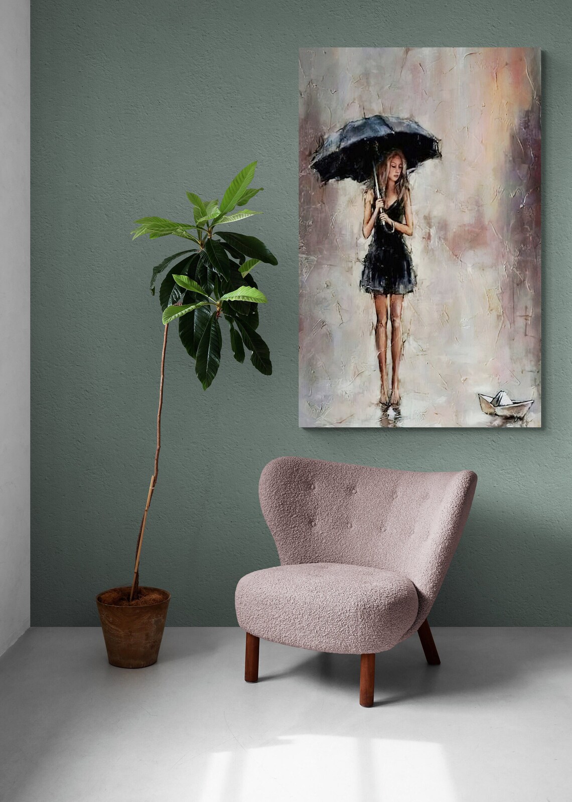 Woman With Umbrella, Abstract Rainy Day Art Print - Image 2