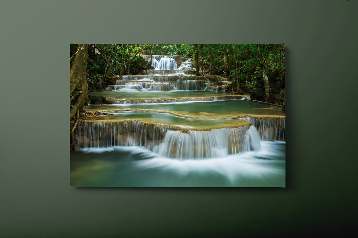 Forest And Waterfall Wall Art River Print Spring Waterfall Painting Ready To Hang