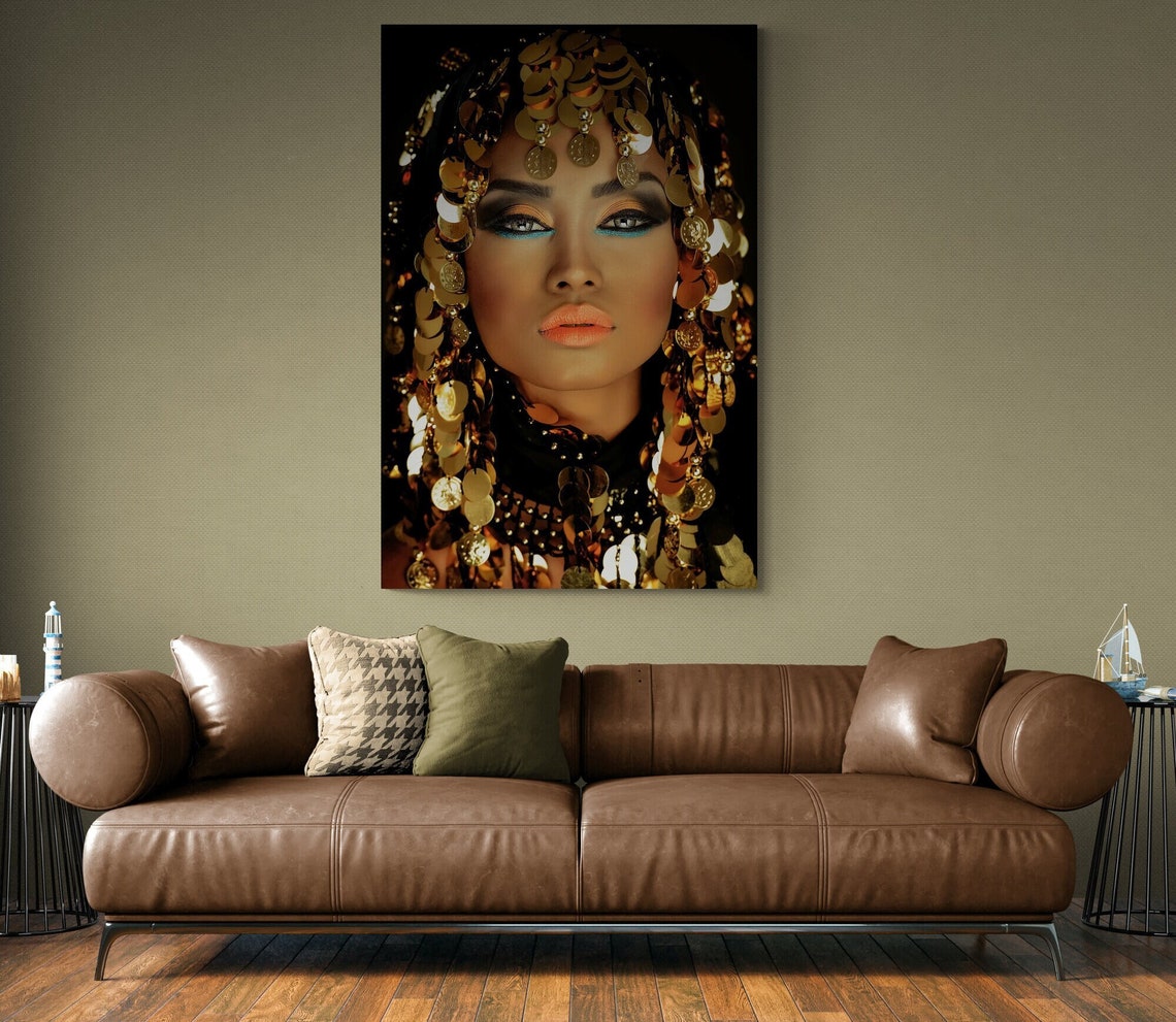 Gold Woman Wall Art Gold Glitter Girl Print African Beautiful Woman Painting Ready To Hang - Image 3