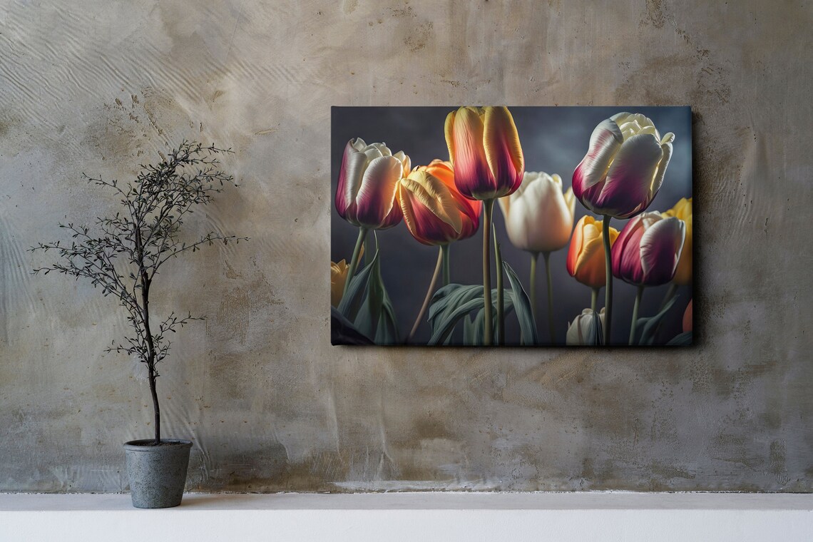 Elegant Tulip Flowers Close Up Dark Background Floral Art Poster - Image 3