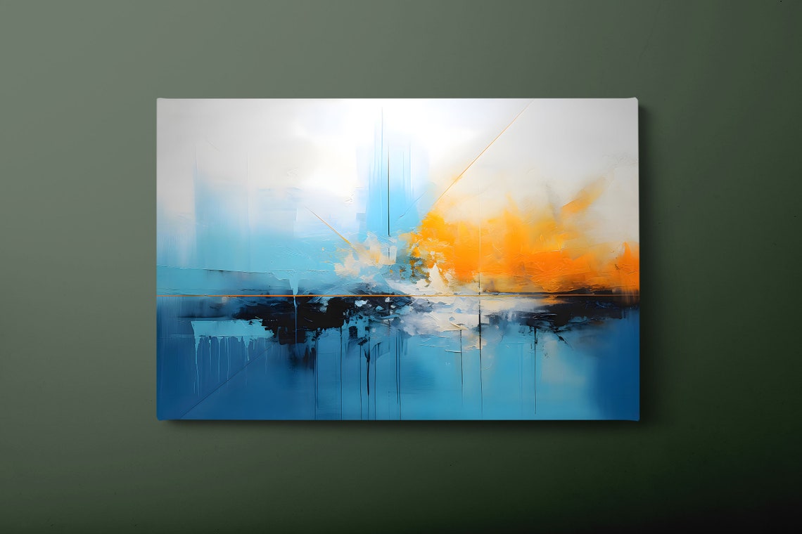 Blue And Orange Abstract Horizon Line Modern Minimalist Art Poster