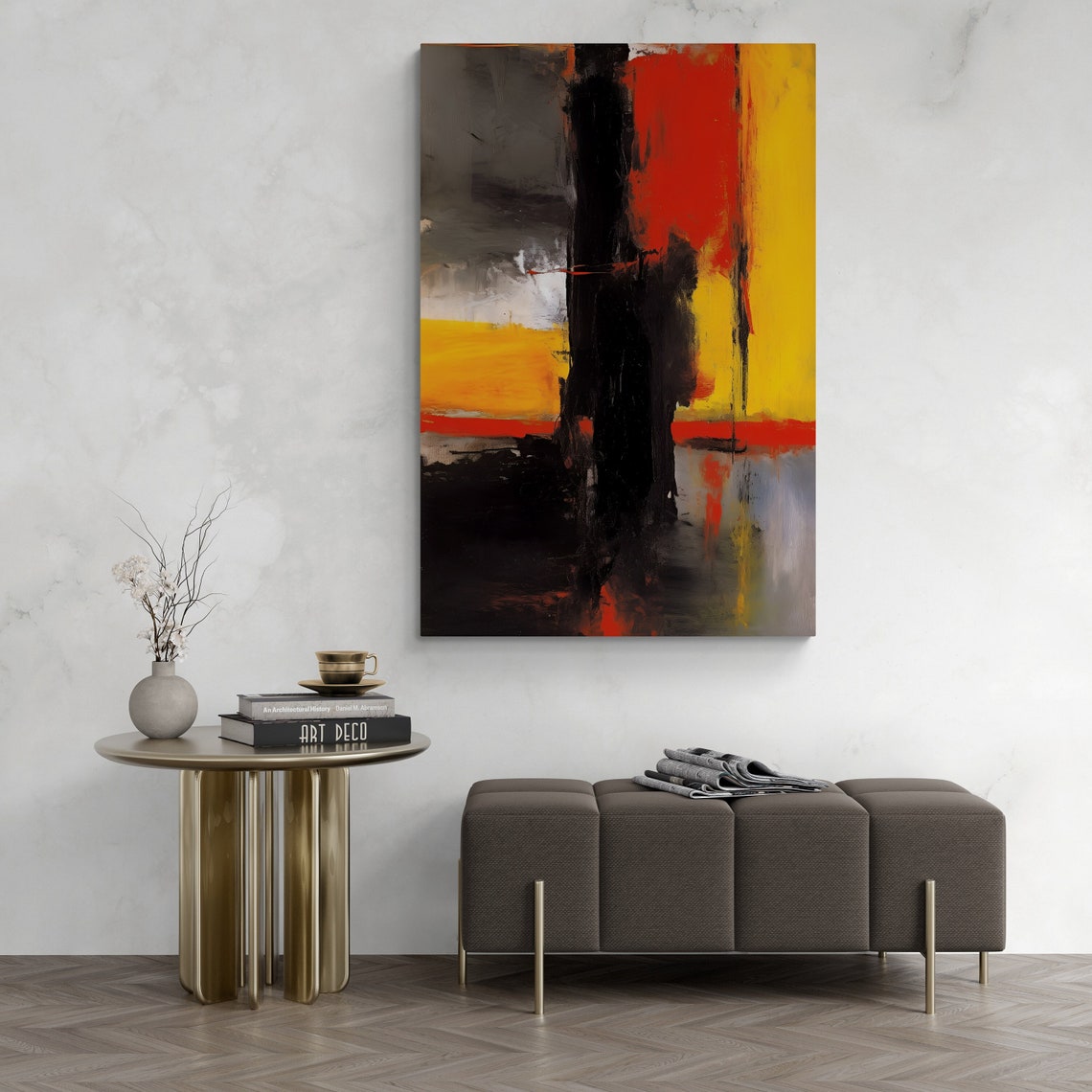 Black Red Amber Vertical Flames Expressionist Abstract Fire Art Poster - Image 2