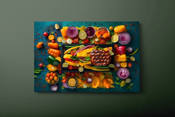 Meat And Vegetables Wall Art Vegetables Print Kitchen Painting Ready To Hang