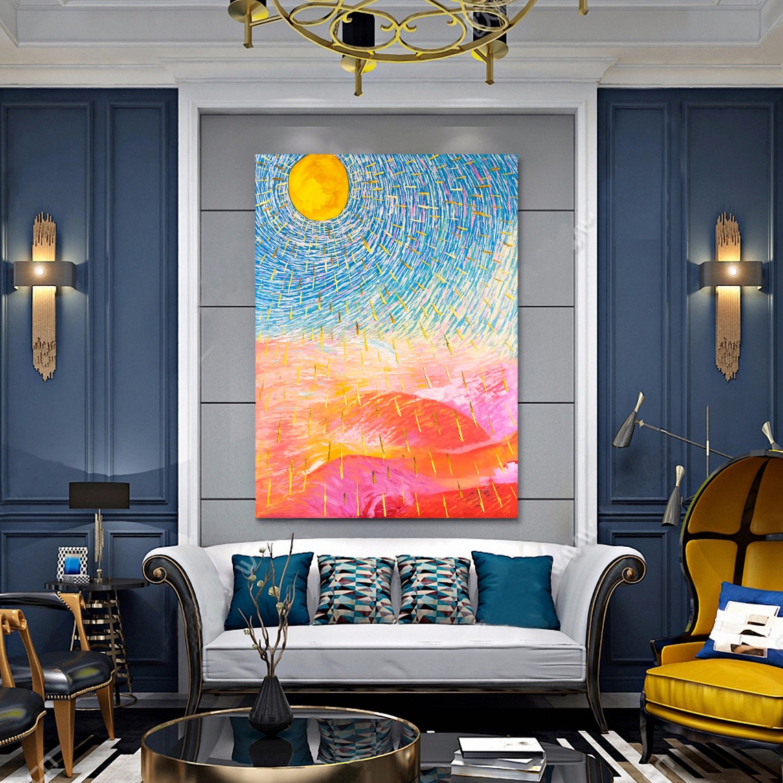 Abstract Golden Sun Radiant Pink Hills Modern Expressionist Poster - Image 3