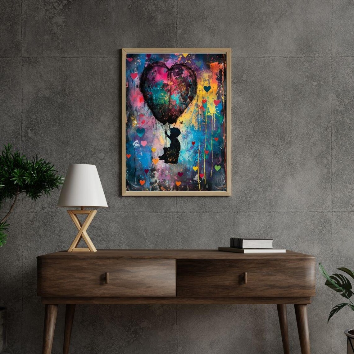 Child With Heart Balloon Colorful Graffiti Street Art Wall Poster - Image 3