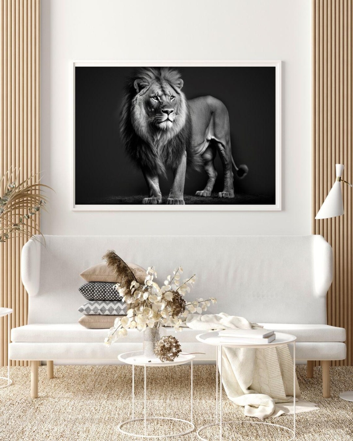 Majestic Lion Black And White Print Full Body Wildlife Portrait Art Poster - Image 3