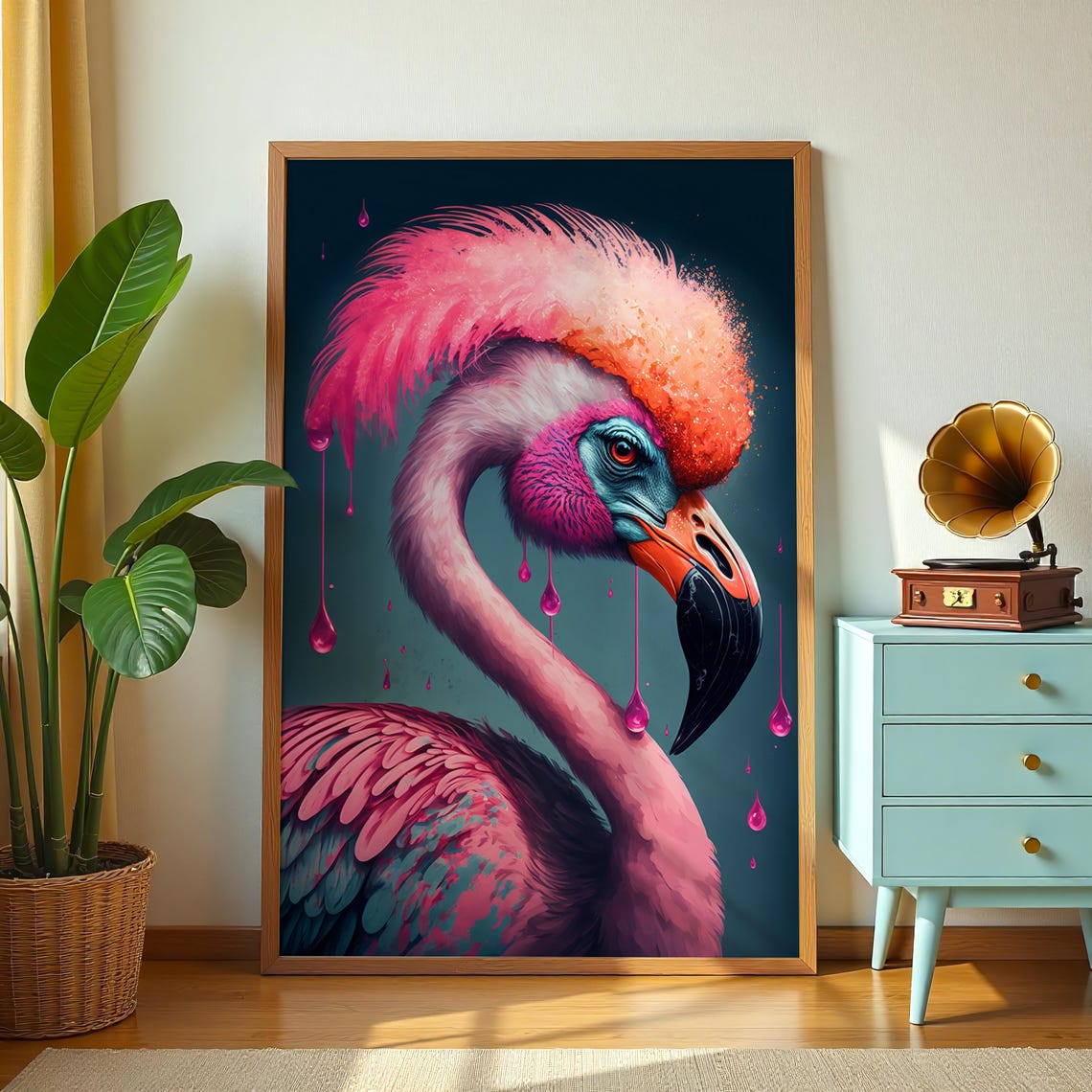Flamingo Portrait Bold Abstract Dripping Paint Tropical Art Poster - Image 3