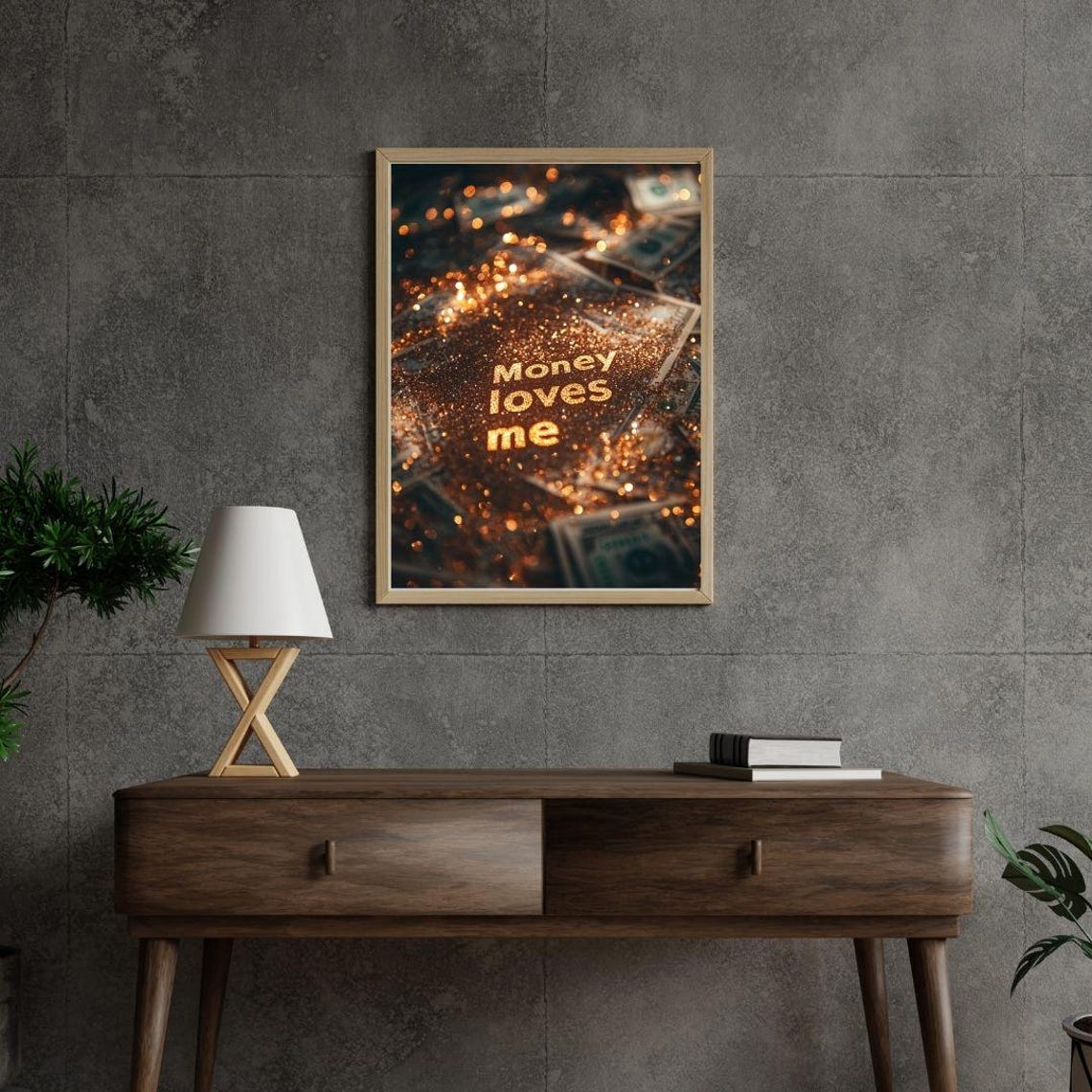 Money Loves Me Gold Glitter Affirmation Dark Wealth Mindset Poster - Image 2