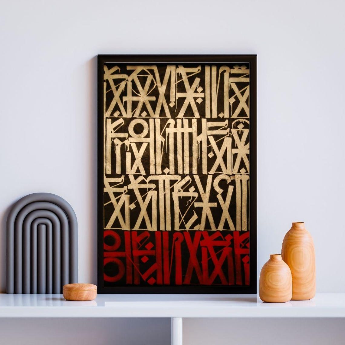 Bold Graffiti Calligraphy Typography Art In Black Cream And Red Poster - Image 3