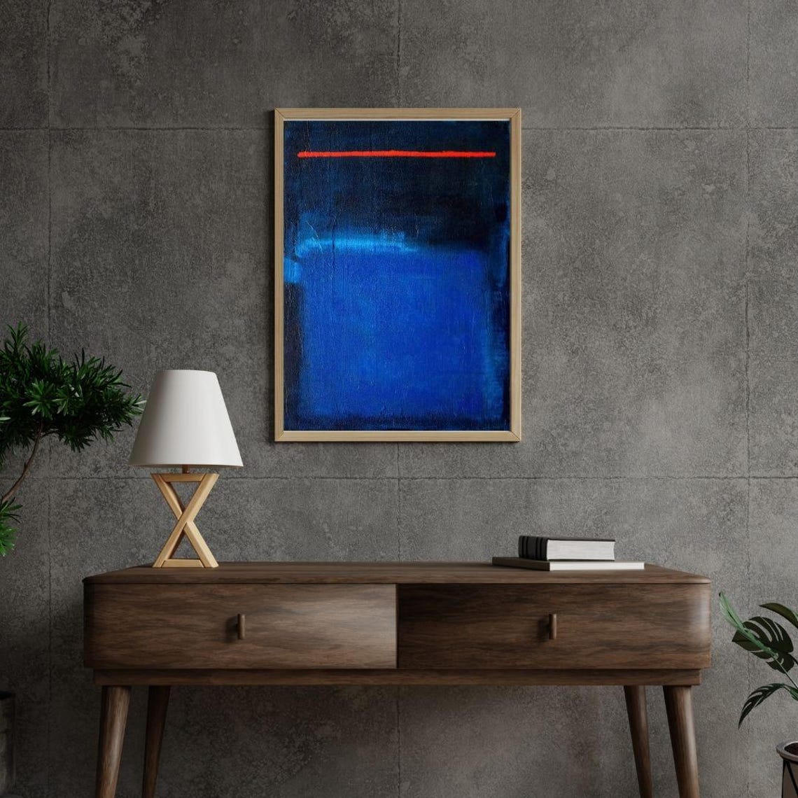 Cobalt Blue Abstract With Red Line Minimalist Modern Art Poster - Image 3