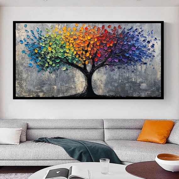 Rainbow Tree Of Life Art Print Colorful Abstract Wall Decor Modern Nature Inspired Artwork For Living Room