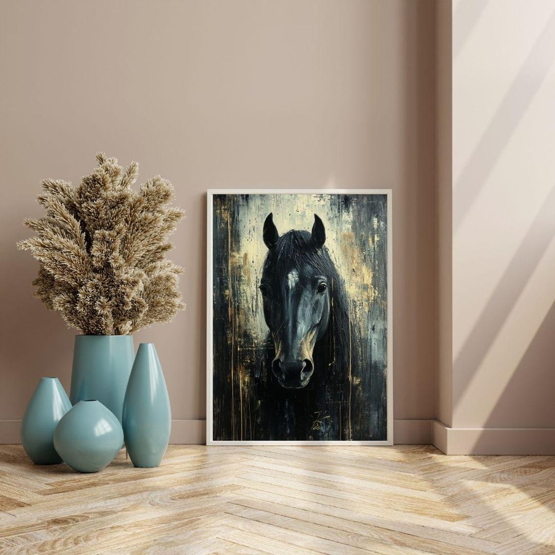 Black Horse Portrait Moody Painterly Equestrian Wall Art Poster - Image 3