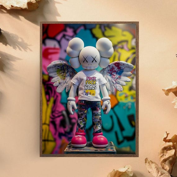 Graffiti Winged Figure Art Print Colorful Pop Culture Character Street Art Modern Urban Wall Decor For Bold Spaces