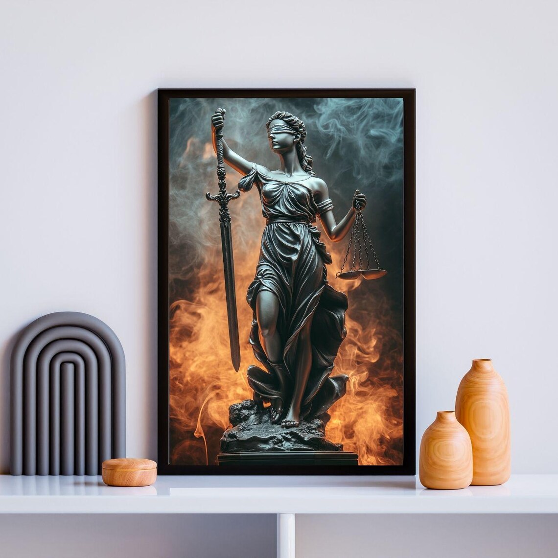 Lady Justice Art Print Scales Of Justice Wall Decor Legal Office Decor Blind Justice Poster Symbol Of Law Statue Artwork For Lawyers - Image 2