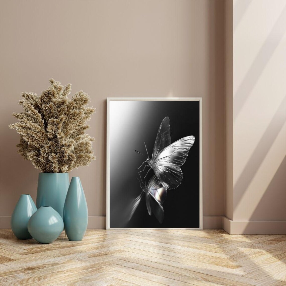 Silver Butterfly Reflection, Minimalist Wall Decor - Image 3