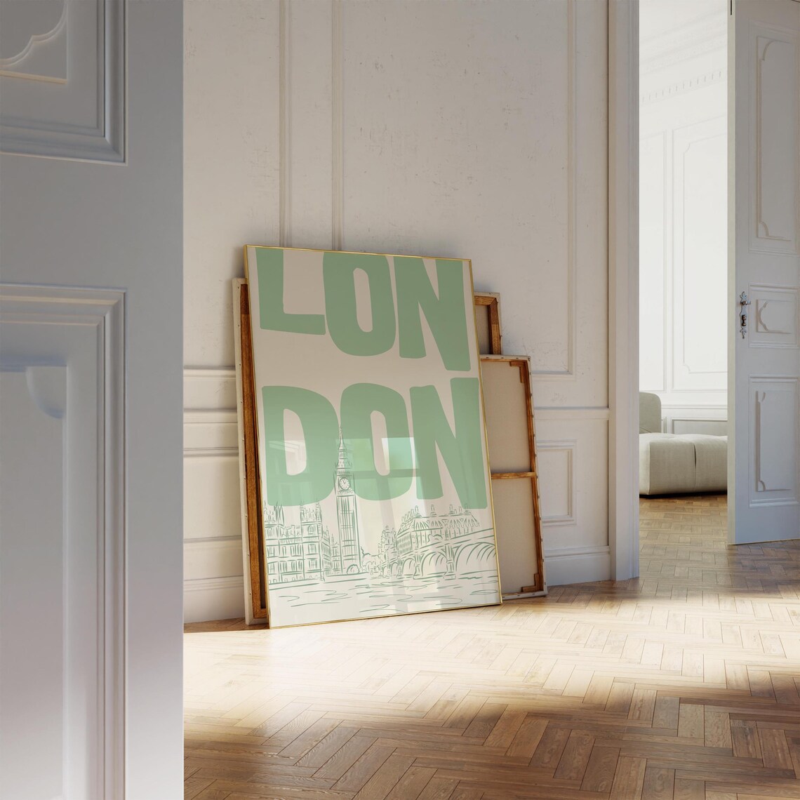 London Big Ben Westminster Sketch Green Retro City Travel Poster - Image 3