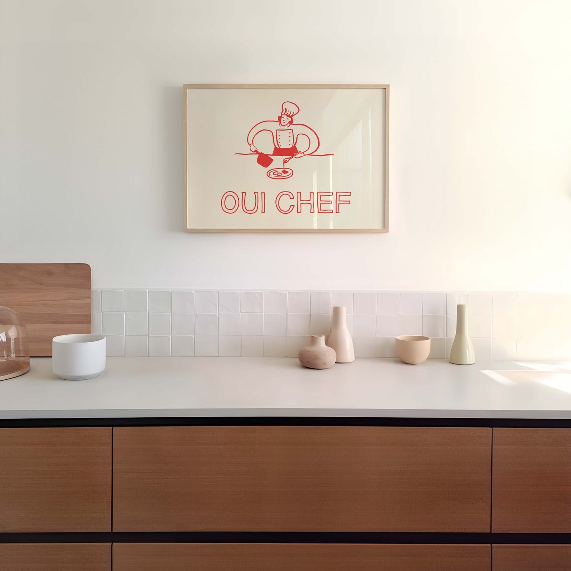 Oui Chef Red Chef Plating Line Art French Kitchen Quote Poster - Image 4