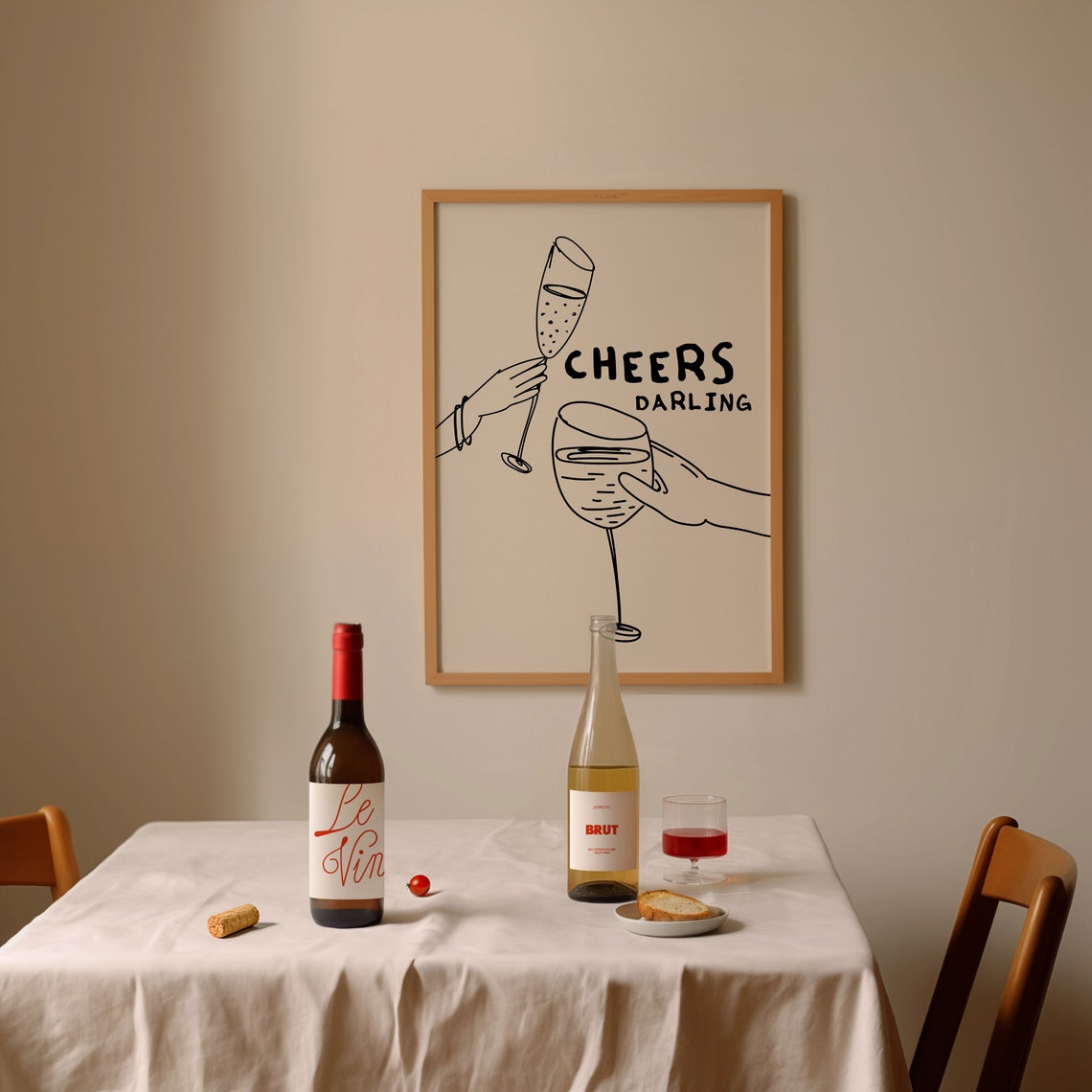 Cheers Darling Funny Wine Glass Toast Line Art Party Bar Poster - Image 2