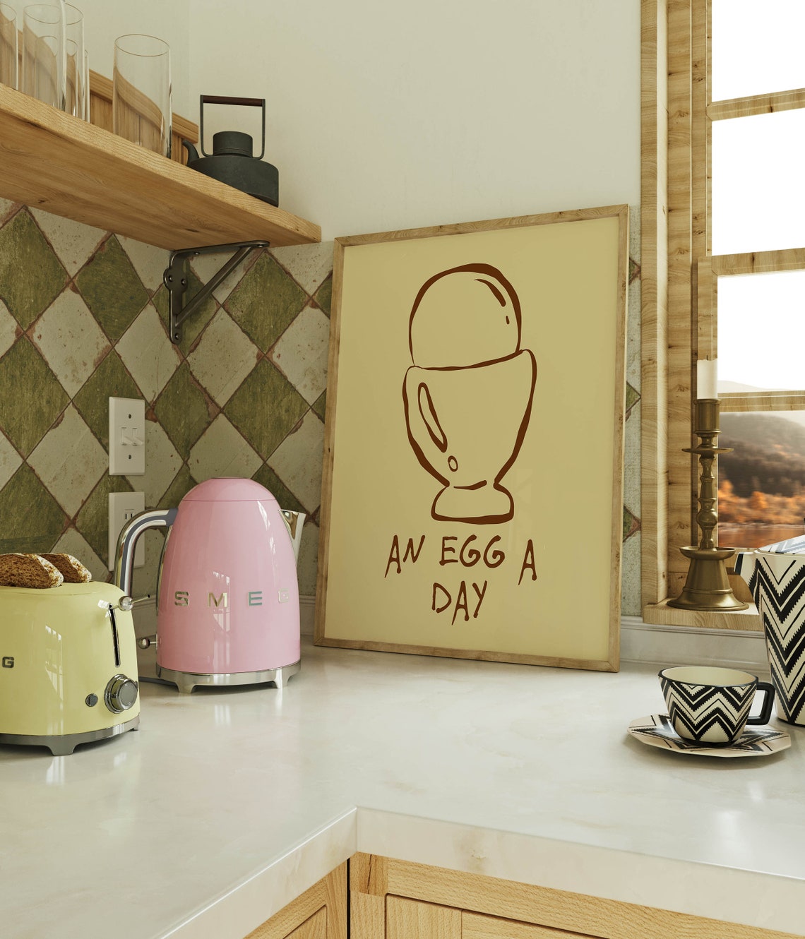 An Egg A Day Fun Egg Cup Breakfast Food Quote Kitchen Poster - Image 4