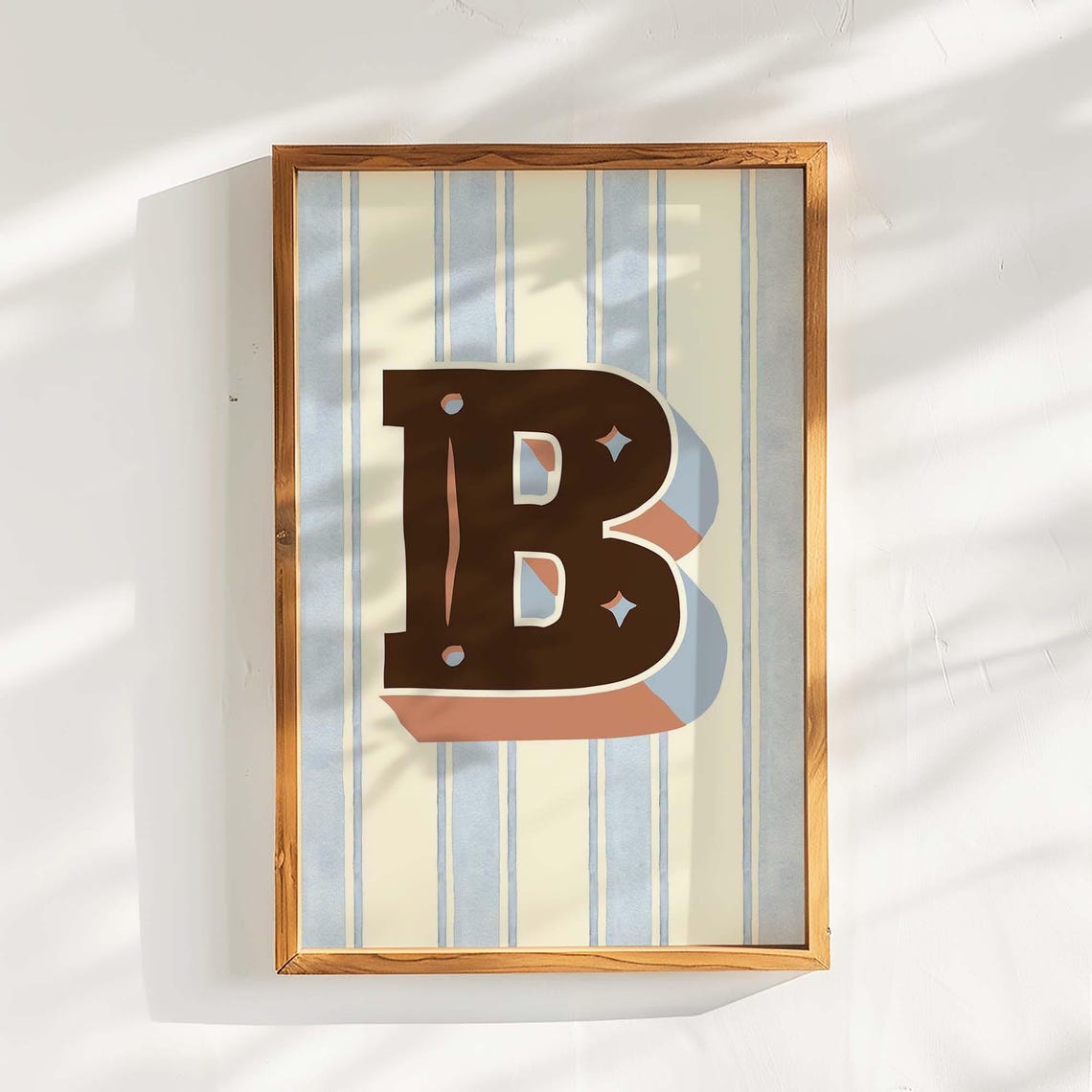Letter B Retro Striped Typography Initial Monogram Wall Poster