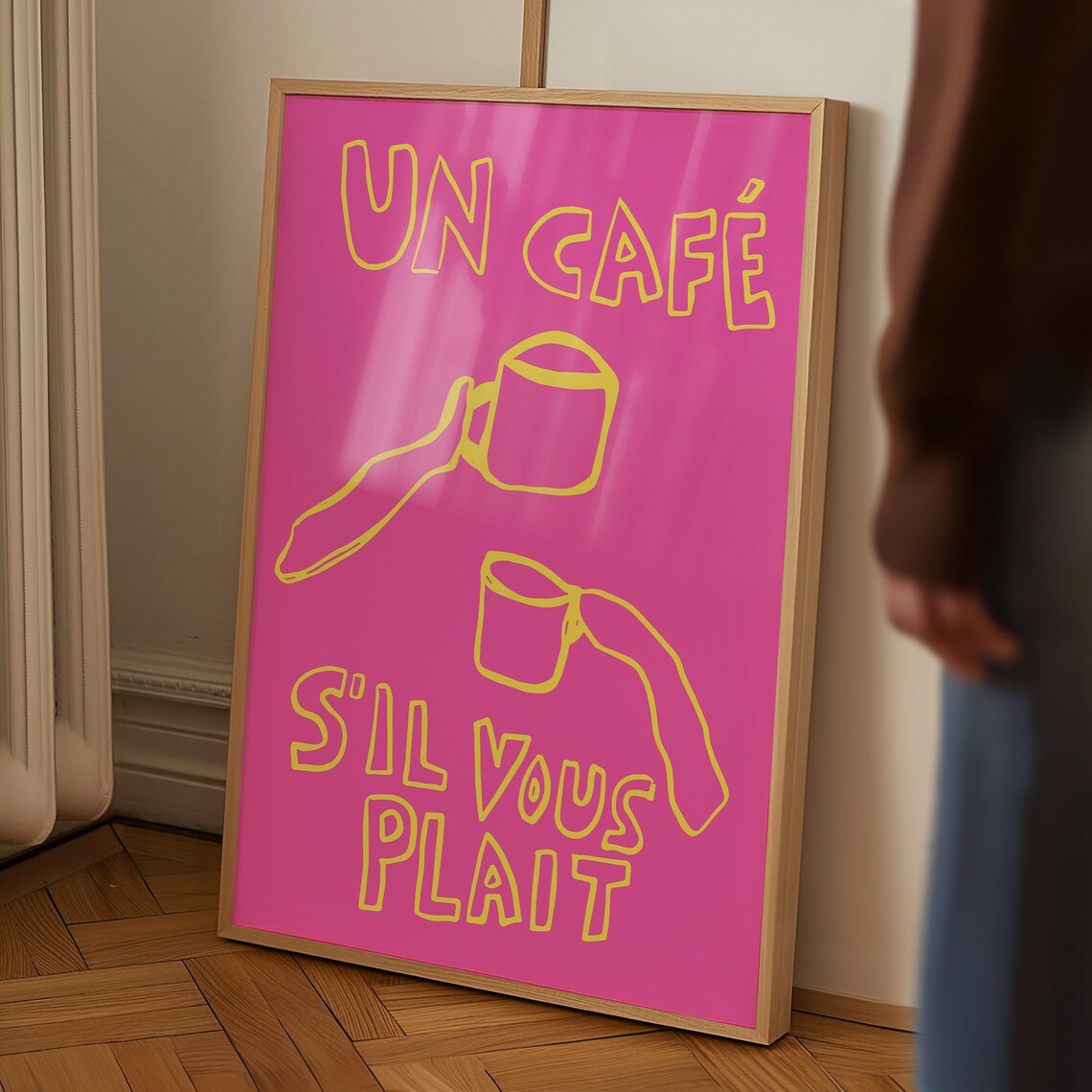 Un Cafe Sil Vous Plait Hot Pink Yellow French Coffee Wall Poster - Image 4