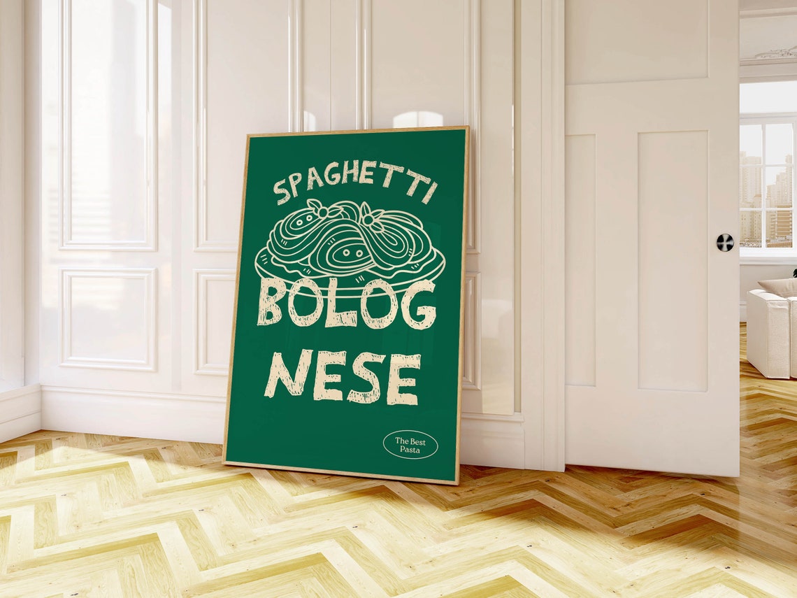 Spaghetti Bolognese Cream Lettering Green Retro Pasta Poster - Image 2