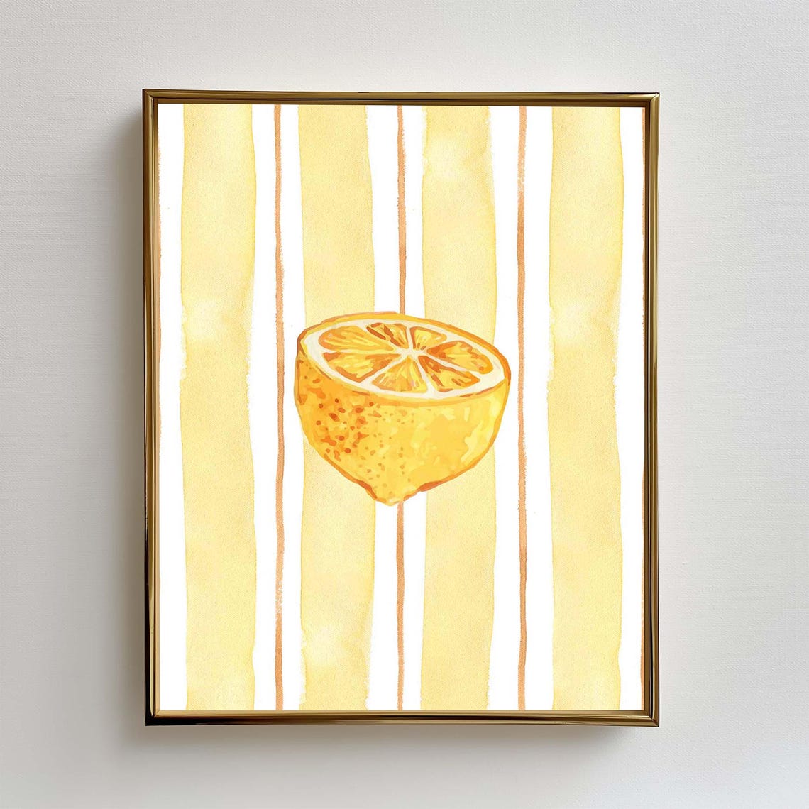 Watercolor Lemon Half Yellow Striped Sunny Citrus Kitchen Poster