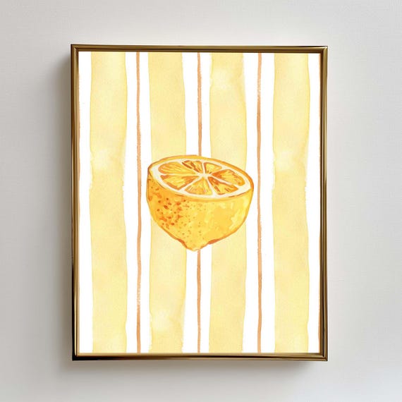 Lemon Print Yellow Watercolor Kitchen Art Modern Farmhouse Wall Decor For Dining Room Butter Fruit Poster