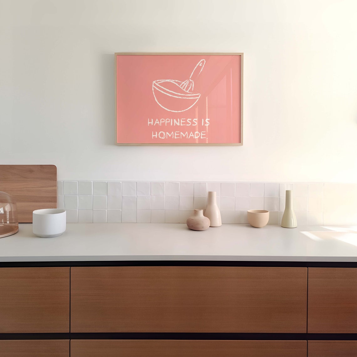 Happiness Is Homemade Pink Bowl Whisk Sketch Kitchen Quote Poster - Image 2