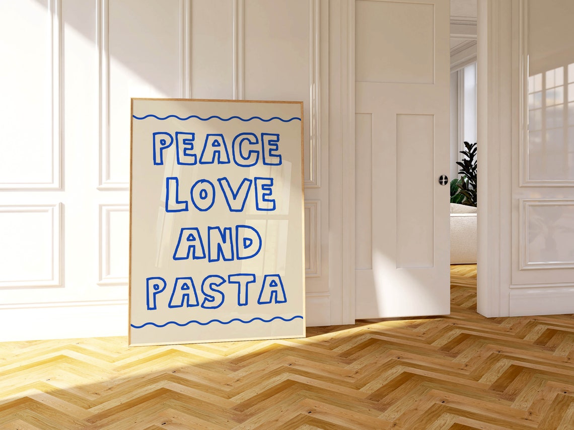Peace Love And Pasta Blue Bubble Letter Foodie Kitchen Decor Poster - Image 2